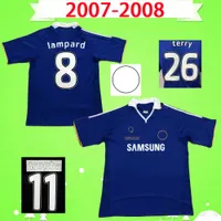 Chelsea 2007 2008 Retro Futbol Forması Klasik Vintaj 07 08 Futbol Gömlek # 5 Essien # 11 Drogba # 10 J.Cole # 8 Lampard # 26 Terry Home Blue Shevchenko Pizarro Balleck Kalou