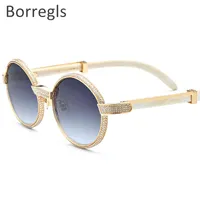 Borregls Haute Qualité Buffalo Horn Sunglass Hommes rond Diamant de luxe Buffs rondes lunettes soleil soleil pour femmes 7550179NT5V