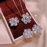 Anillos de boda Corea de copos de nieve brillantes Pendientes de anillo de collar para mujeres Joyas de circón cúbico elegante