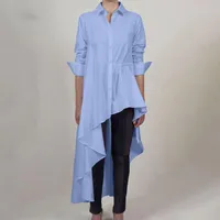 أعلى الأزياء zanzea المرأة ارتفاع منخفض قمصان الربيع غير المتكافئة تونك القمم الصلبة التلبيب طويل الأكمام بلوزة الإناث blusas قميص
