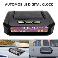 Solar Car Digital Clock LCD Display Car Thermometer Auto Truck Dashboard Clock Electronic Time Monitor Calendar Temperature