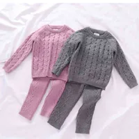 Baby Girl Roupas Conjuntos Kids 2pcs Inverno De Tricô Pullover Sweater + Calças Infantil Boys Tracksuits Pijamas para Crianças K711