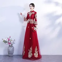 Parti elbiseler düğün tost giysileri 2021 cheongsam çin şarap kırmızı nişan gösterisi hefu gelin abiye
