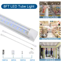 8ft LED -lampor Fixturer Tube 72W 7200LM 6000K COOL VIT FLUORESCENT Lätt ersättning Länkbar T8 Intergrated Single LED -rörlampor