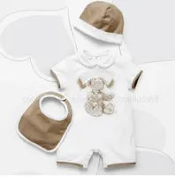 Baby Boys Girls Rampers Bib Hat Set Summer Kids Designer Ropa Newborn Jumpsuit Gentleman Style Style Toddler Body Body 3pcs / Traje