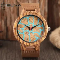 손목 시계 yisuya 직조 대나무 나무 시계 자연 아날로그 쿼츠 시계 남자 여자 손목 시계 가죽 스트랩 수제 시계 좋은 선물