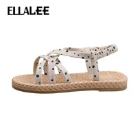 Sandals ELLALEE Basic Summer Slip-On Flock Polka Dot Low Heel Flat Female Designer Comfort Fashion Shoes