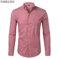 Mens Plaid Cotton Casual Slim Fit Long Sleeve Button Down Dress Shirts Fashion Men Work Business Brand Shirt Chemise Homme 220119