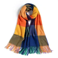 Scarves 2021 Women Plaid Scarf Winter Warm Shawl And Wraps Cashmere Pashmina Female Foulard Thick Blanket Rainbow Hairy Bufanda