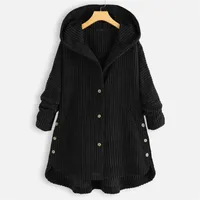 Höst och vinter Kvinnors Jacka Mode Solid Färg Corduroy Hooded Cotton Coat Casual Abrigos Mujer Invierno en * 211106