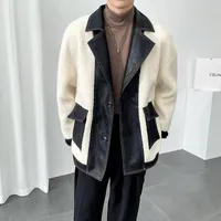 남자 재킷 완전한 우아한 맨 양모 코트 가죽 칼라 플러시 모피 남자 스타일 흰색 세련된 남성 의류 2021 세련