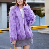 Women's Fur & Faux 2022 Autumn Of The Women In Fake Coat With Hairy Hood Elegant Clothes Long Sleeve Outerwear