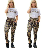 Bayan 2 adet Eşofman Tasarımcısı Baskılı Spor Takım Elbise Kısa Kollu Gömlek ve Pantolon İki Parçalı Setleri Kıyafetler Takım Eşofman Kıyafet Giysi Boyutu S-2XL