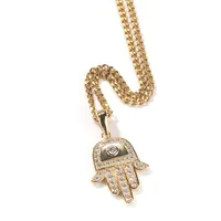 Joyería Hip Hop Blanco Chapado en oro Diamante Collar de mano Colgante con collares de tenis de cadena de cuerda