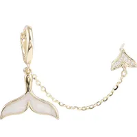 Hoop Huggie 1 stücke Koreaner Goldfarbe Doppelohrloch Link Kette Ohrring Für Frauen Meerjungfrau Heckmuschel Anhänger Schmuck Zubehör Geschenke
