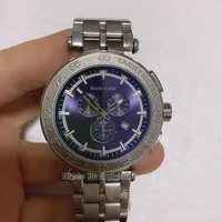 Montre de Luxe Mens Japão Movimento de Quartzo Relógios Esportes Chronograph Designer Completo Aço Inoxidável Azul Superfície Clássica relógios de pulso