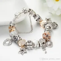 Designer Jewelry 925 Silver Bracelet Charm Bead fit Pandora Plated heart-shaped and Key Slide Bracelets Beads European Style Charms Beaded Murano