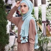 Шарфы 100 % пузырьковой шифон с бусинами висят цветы длинная простая хиджаб упаковка мусульманские хиджабские шарф