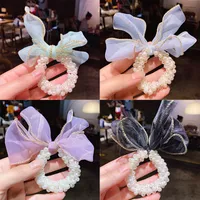 Kore yaz inci siyah dantel net iplik kelebek düğüm çocuk lastik bant saç kravat peri