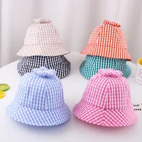 Pastoral children&#039;s Fisherman&#039;s hat small fresh lattice flower princess basin hat Big Brim sunscreen baby sunshade hat