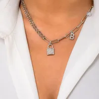 Ketten Hip Hop Bling Lock Anhänger Choker glänzend Kubikzirkon Halskette für Frauen Perlen Charme Schmuck Mode Schlüsselblatt Geschenke