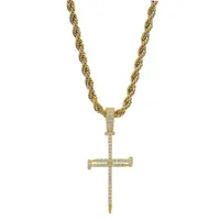 Gold Zircon Nail Cross Pendant Silver Copper Material Iced Out Cz Pendants Necklace Chain Fashion Hip Hop Jewelry
