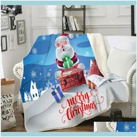 Textiles & Garden Blankets Cloocl Merry Christmas Santa Claus Blanket 3D Print For Adt Thick Quilt Home Picnic Travel Fashion Double Layer T