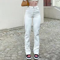 Women's Pants & Capris 2022 Solid Color White Y2k Fashion Retro Street Full-length Women Trousers Slits Trend High Waist Slim Jeans