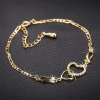 Rhinestone Love Heart Bracelet Ins Stil Rostfritt Stål Hål Diamant Hjärtformade Foot Anklet Armband för Kvinnor Smycken
