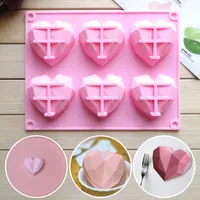 3D DIY Silicone amor bolo moldes 6 cavidade diamante amor coração fondant ferramentas de decoração de chocolate pastelaria moldes de cozimento acessórios