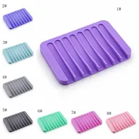 Multicolore Eau Drainage antidérapant Boîte à savon Silicone Plats de savon Boîtier Accueil Fournitures de salle de bain