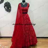 Staring Vestido 2 EN 1 Indian Prom Evening Dress Red Lace Aplikacje Arabskie Dubai Bridal Party Suknie Szata De Soirée de Mariage