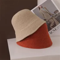 Sombreros de ala ancha al aire libre protector solar Mujeres Casual Warm Wool Panamá Hat Bucket Sun Cap Pescador