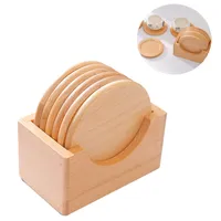 木製コースター6個/セットラウンドテーブルマットブナ木製コースターズボウルコーヒーカップマット家庭用キッチンツール