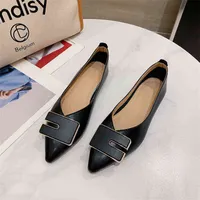 Women's flats pointed light brown women's flats square buckles slip on Loafers office ladies' soft soled elegant shoes