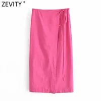 Zevity WomenファッションソリッドカラーレースアップスリングAラインミディスカートファルダスムハエル女性包まれたカジュアルスリムスウィートスカートqun787 210603