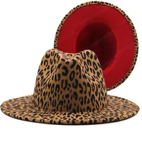 Новый широкий Brim Leopard Red Bottom Fedora Женская шерсть войлока Шляпа Женщины Мужчины Партия Трилби Джаз Церковь Шляпы Patchwork Panama