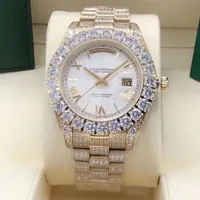 Relógio de diamante masculino popular, listrado tridimensional Roman Digital Digital, 43mm totalmente automático moda mecânica versátil relógio