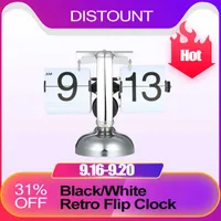 Relógio de mesa de pequena escala retro flip relógio flip de aço inoxidável sobre a engrenagem interna operada de quartzo relógio de mesa preto / branco sh190924