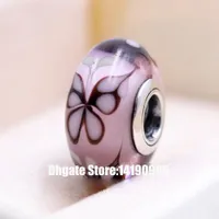 2pcs 925 Sterling Silver Threaded Pink Butterfly Kisses Murano Glass Beads Fit European Pandora Jewelry Charm Bracelets & Necklace