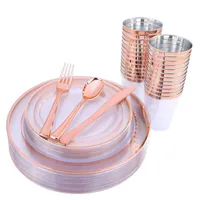 Одноразовые посуды Розовое золото 25 шт. Пластиковые столовые плиты 1 шт. Скатерть 7шт воздушный шар для свадьбы детские душ день рождения