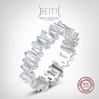 Küme Yüzük Beitil 100% 925 Ayar Gümüş Düzensiz Geometrik Kesim Clear Zirkon Parmak Yüzük Kadınlar Kızlar Için Parti Aksesuarları Takı