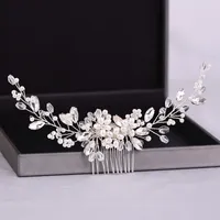 Handmade Pearls Wedding Hair Accessories Silver Color Tiara Hair Combs For Women Cheap Hair Band Bridal Jewelry Headpiece