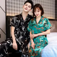 Lüks Çift Ipek Pijama Kadın Erkek Leke Pijama Mektupları Tasarımcı Pijama Rahat Moda Saten Suit Ev Giyim
