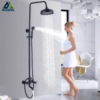 Luxury Oil Rubbed Bronze Bath Shower Faucet Set 8&quot; Rain Head + Handheld Spray Rainfall Mixer Tap
