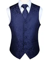 Men&#039;s Vests Classic Party Wedding Paisley Plaid Floral Jacquard Waistcoat Vest Pocket Square Tie Suit Set