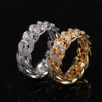 Hip Hop Zircon Cuban Chain Rings 8mm Gold Color Fashion Men&#039;s Ring CZ Crystal Link Band Ring Punk Finger Ring for Men Women Vintage Jewelry