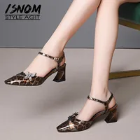 Chaussures habillées ISNOM Léopard en cuir Sandales d'été Femmes High Heels Femme 2021 Strange Style Shoe Femme Transparent Pvc Crystal