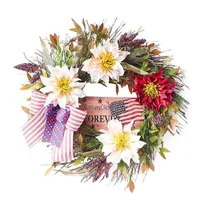 Wreath Artificial Flower American Flag Home Decor National Day Props 40cm Wall Hanging Celebration Festive Simulation Decoration Q0812