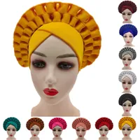 Alta calidad African Headtie Nigerian Color Sólido Turban Mujeres Auto Gele Africano Headwraps Ankara Headgear Easy Lazo - 11 colores